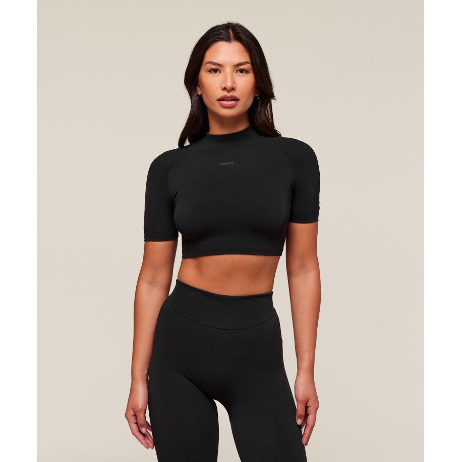 Gymshark everywear Warp Knit Crop Top Black Zwart