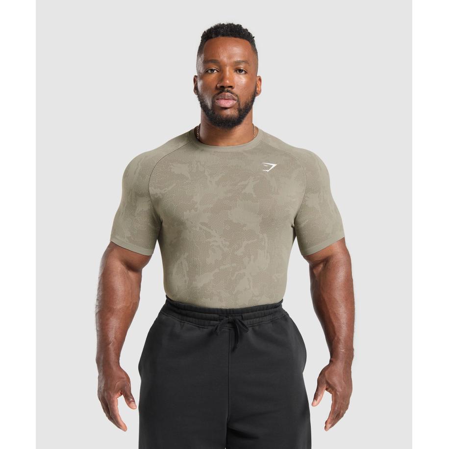 Gymshark Geo Seamless T-Shirt Linen Brown/Camo Brown Bruin