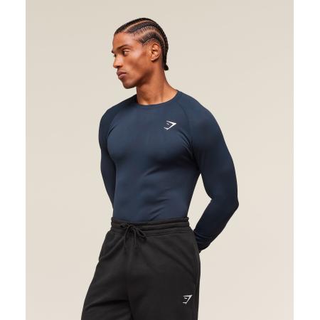 Gymshark Geo Seamless Long Sleeve T-Shirt Navy/Heavy Blue