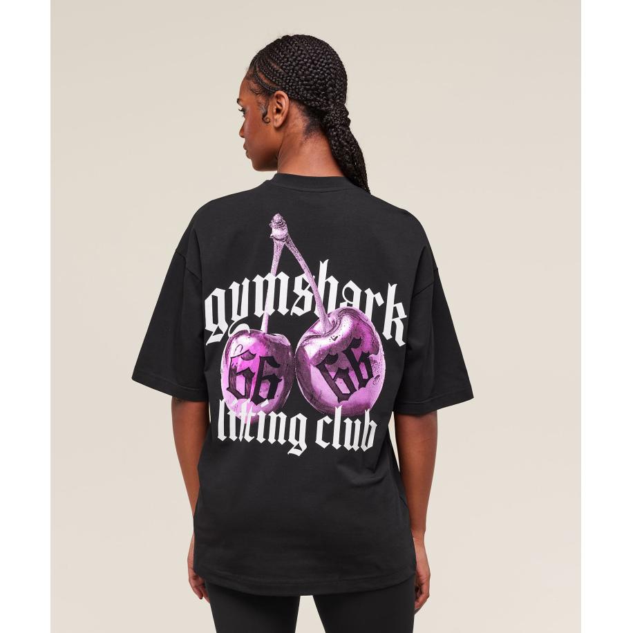 Gymshark Cherry Graphic Oversized T-Shirt Black Zwart