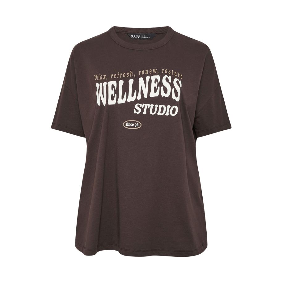 Yours Active Chocoladebruine 'Wellness Studio' Tshirt Size 50-52 Bruin
