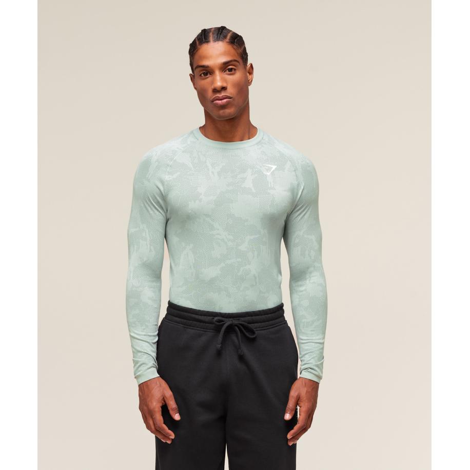 Gymshark Geo Seamless Long Sleeve T-Shirt Morning Blue/Celeste Blue Blauw