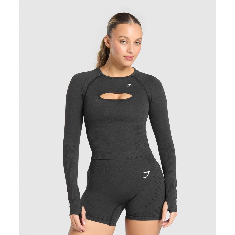 Gymshark Vital Long Sleeve Cut Out Top Black Marl Zwart