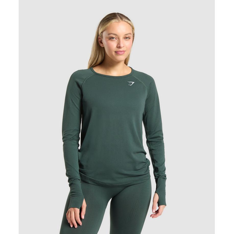 Gymshark Vital Light Long Sleeve Top Woodland Green Marl Groen