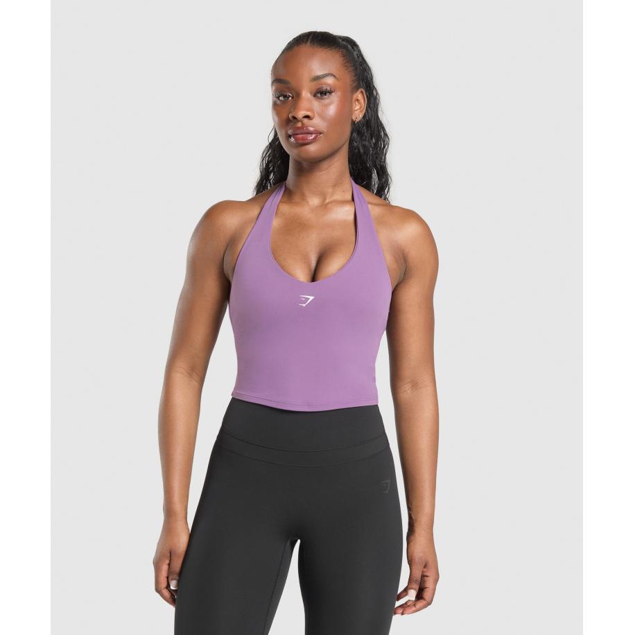 Gymshark Halter Neck Cami with Shelf Mood Purple Paars