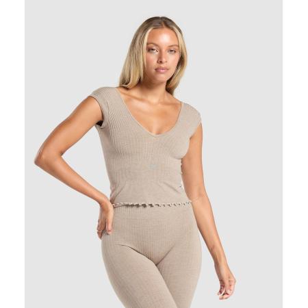 Gymshark Luxe Seamless Crop Top Pebble Brown Marl