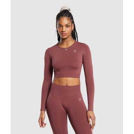 Gymshark Everyday Seamless Long Sleeve Crop Top Burgundy Brown