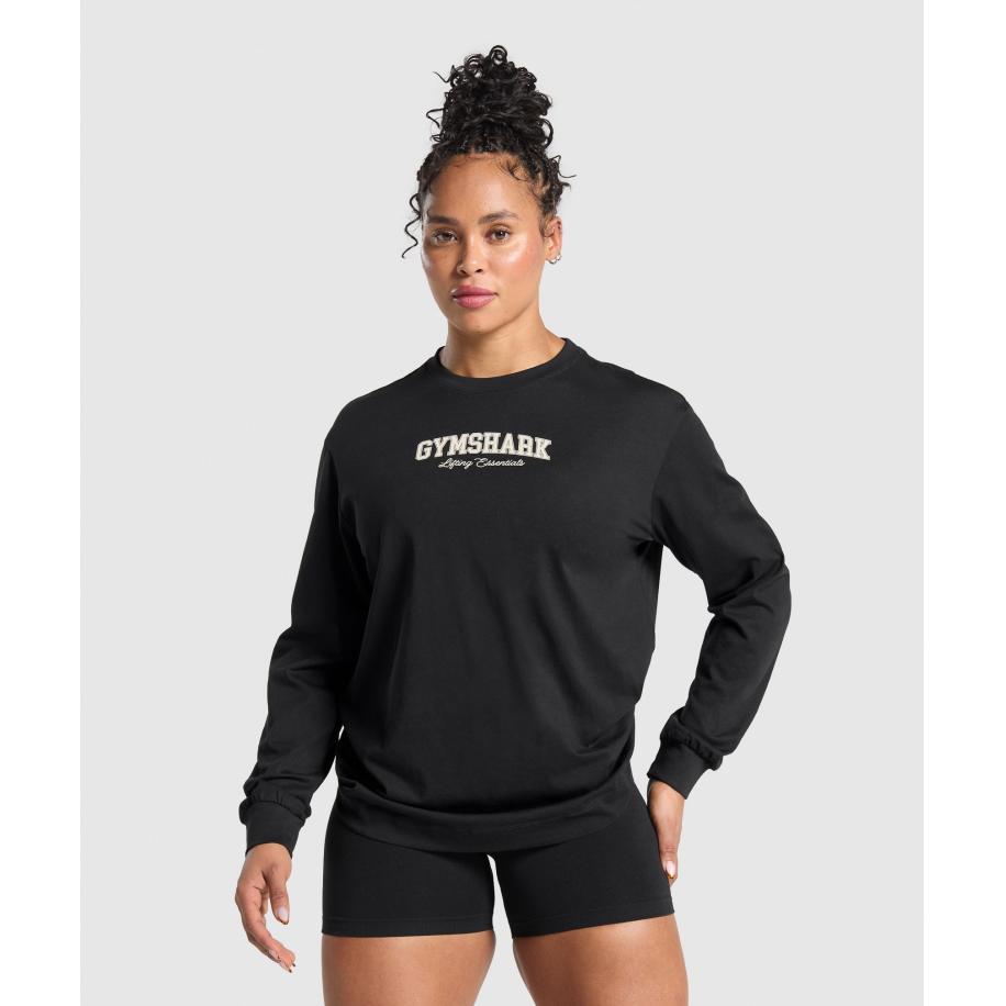 Gymshark Lifting Essentials Graphic Long Sleeve Top Black Zwart