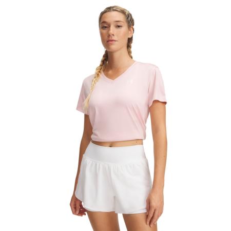 Under Armour Tech™ Twist Damesshirt met V-hals en korte mouwen Prime Roze / Wit XS