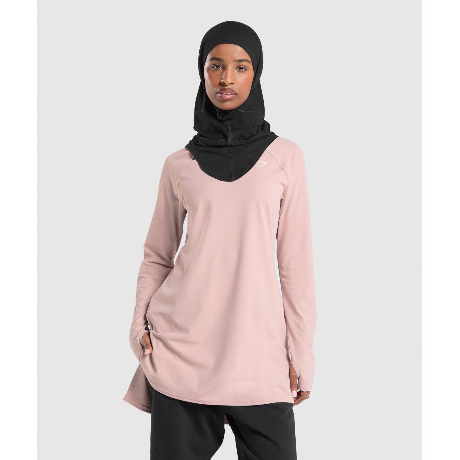 Gymshark Long Line Long Sleeve Top Muted Pink Roze