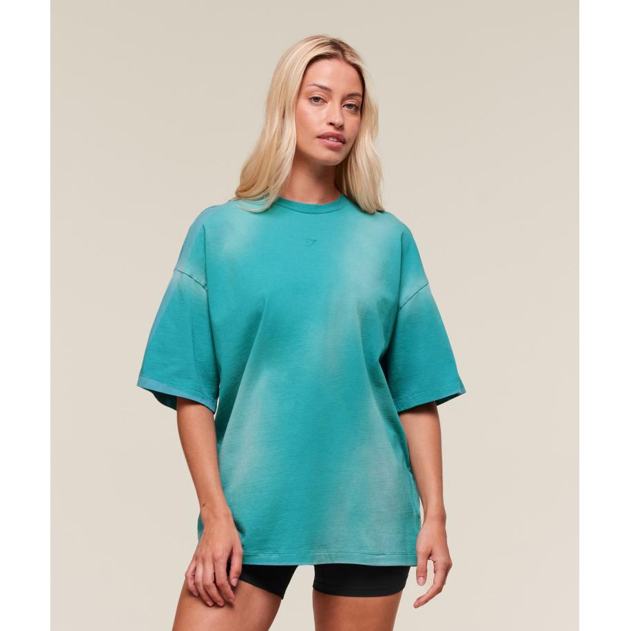 Gymshark Summer Tie-Dye Graphic Oversized T-Shirt Jewel Teal/Wash Multicolor