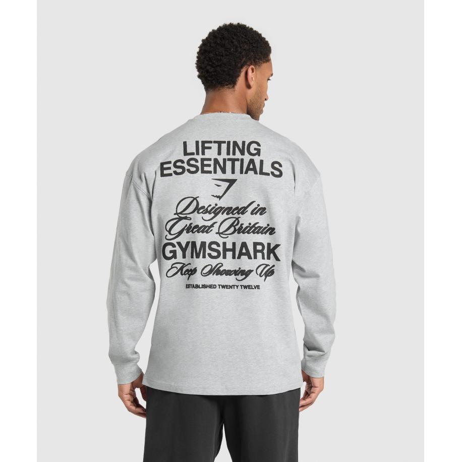 Gymshark EST 2012 Long Sleeve T-Shirt Light Grey Core Marl Grijs