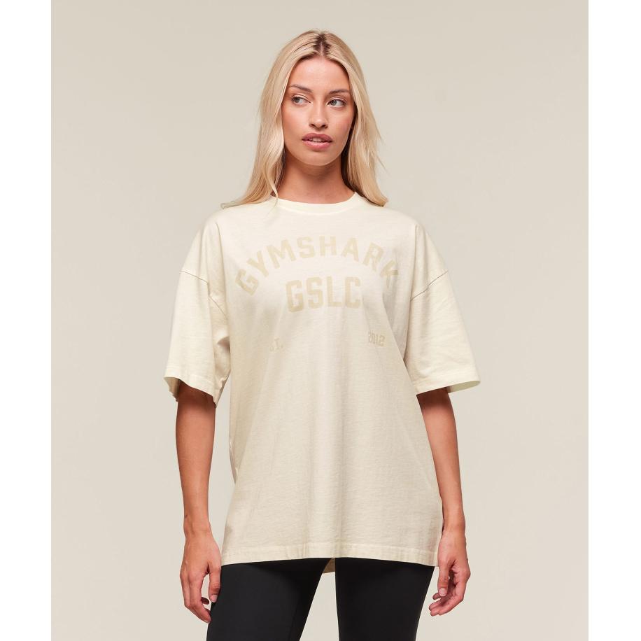 Gymshark 66 Washed Graphic Oversized T-Shirt Oat White Wit
