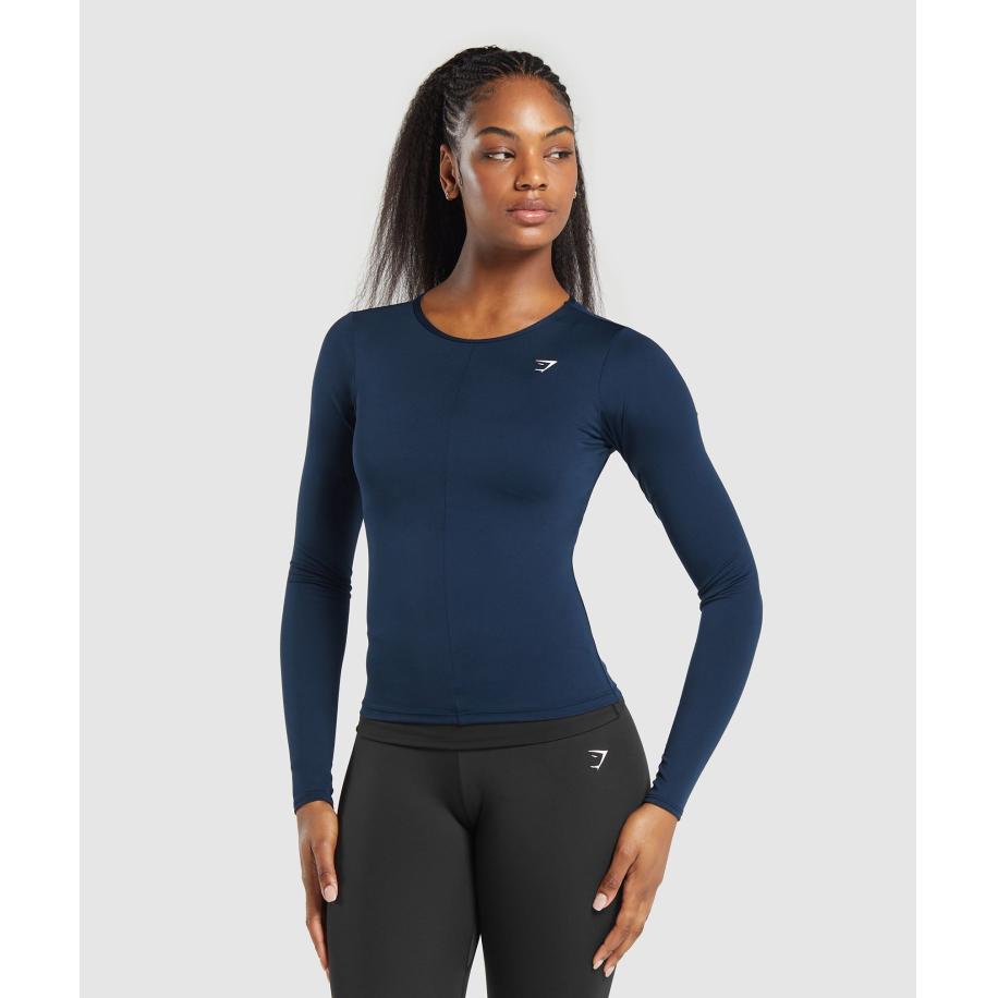 Gymshark Everyday Open Back Long Sleeve Top Navy Blauw