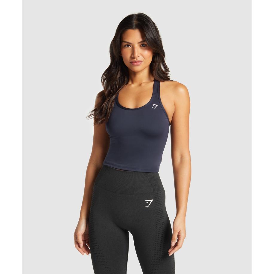 Gymshark Training Racer Midi Tank Heavy Blue Blauw