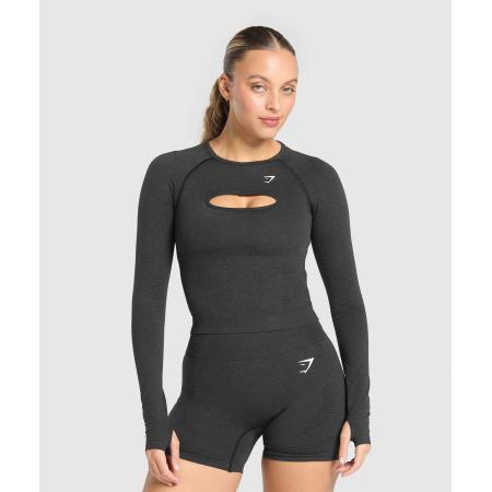 Gymshark Vital Long Sleeve Cut Out Top Black Marl
