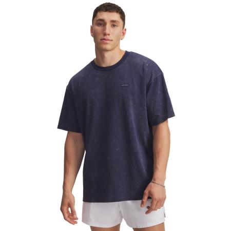 Under Armour Heavyweight Logo Wash Oversized herenshirt met korte mouwen Washed Marineblauw / Wit S