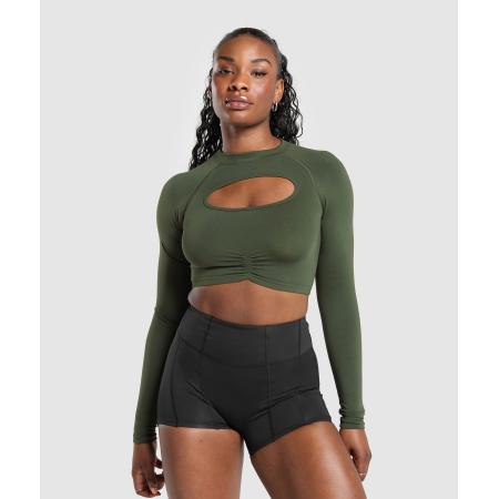 Gymshark Apex Limit Seamless Long Sleeve Crop Top Winter Olive