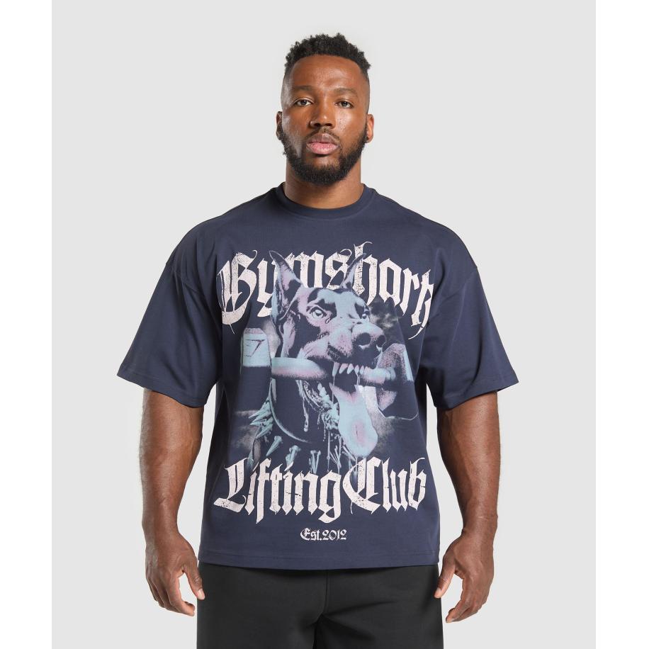 Gymshark Doberman Graphic T-Shirt Heavy Blue Blauw