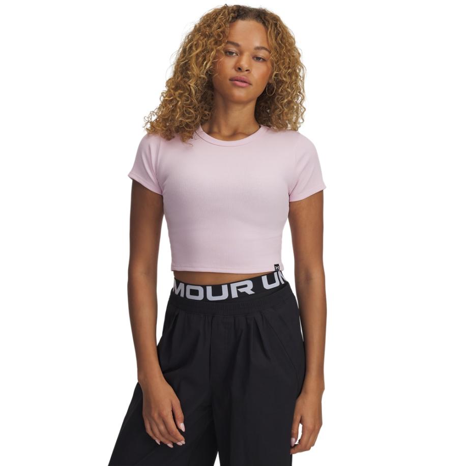 Dames T-shirt Under Armour Rival Rib Baby Prime Roze / Wit XL Roze