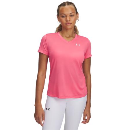 Damesshirt Under Armour Tech™ V-Neck met korte mouwen Super Roze / Wit M