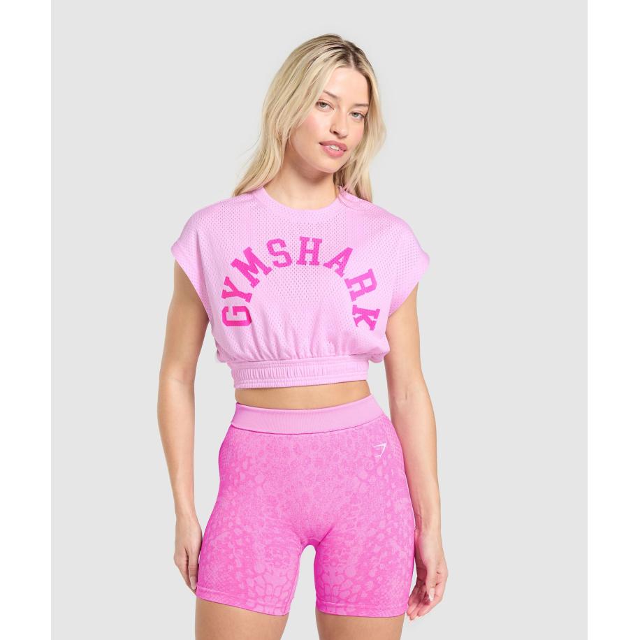 Gymshark Mesh Graphic Crop Top Sour Pink Roze