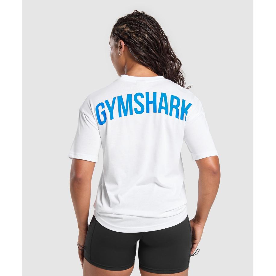 Gymshark Power Oversized T-Shirt White/Barbell Blue Blauw