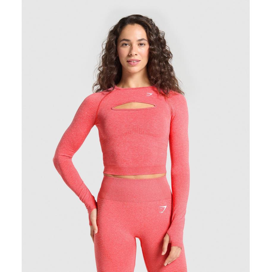 Gymshark Vital Long Sleeve Cut Out Top Coral Red Marl Rood