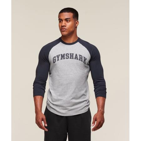 Gymshark GSLC Raglan 3/4 Sleeve T-Shirt Light Grey Core Marl/Heavy Blue
