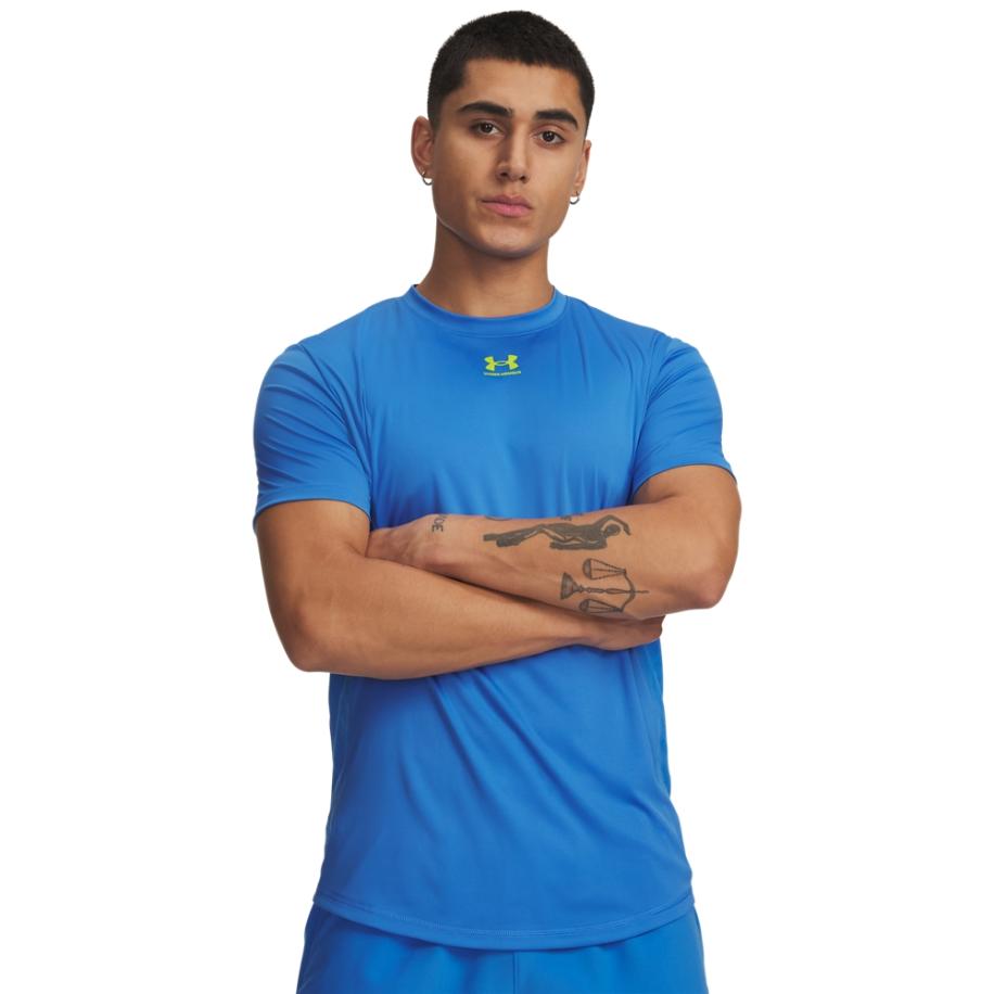 Herenshirt Under Armour Challenger Pro met korte mouwen Blauw Atlantis / High Vis Geel M Blauw