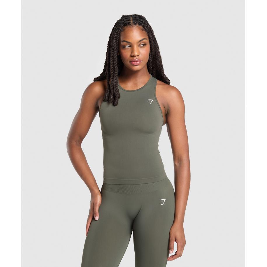 Gymshark Everyday Seamless Tight Fit Tank Strength Green Groen