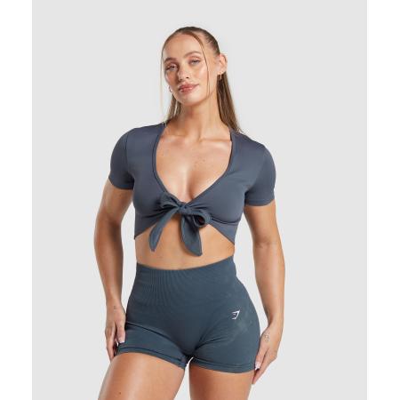 Gymshark Gains Seamless Fitted Crop Top Titanium Blue