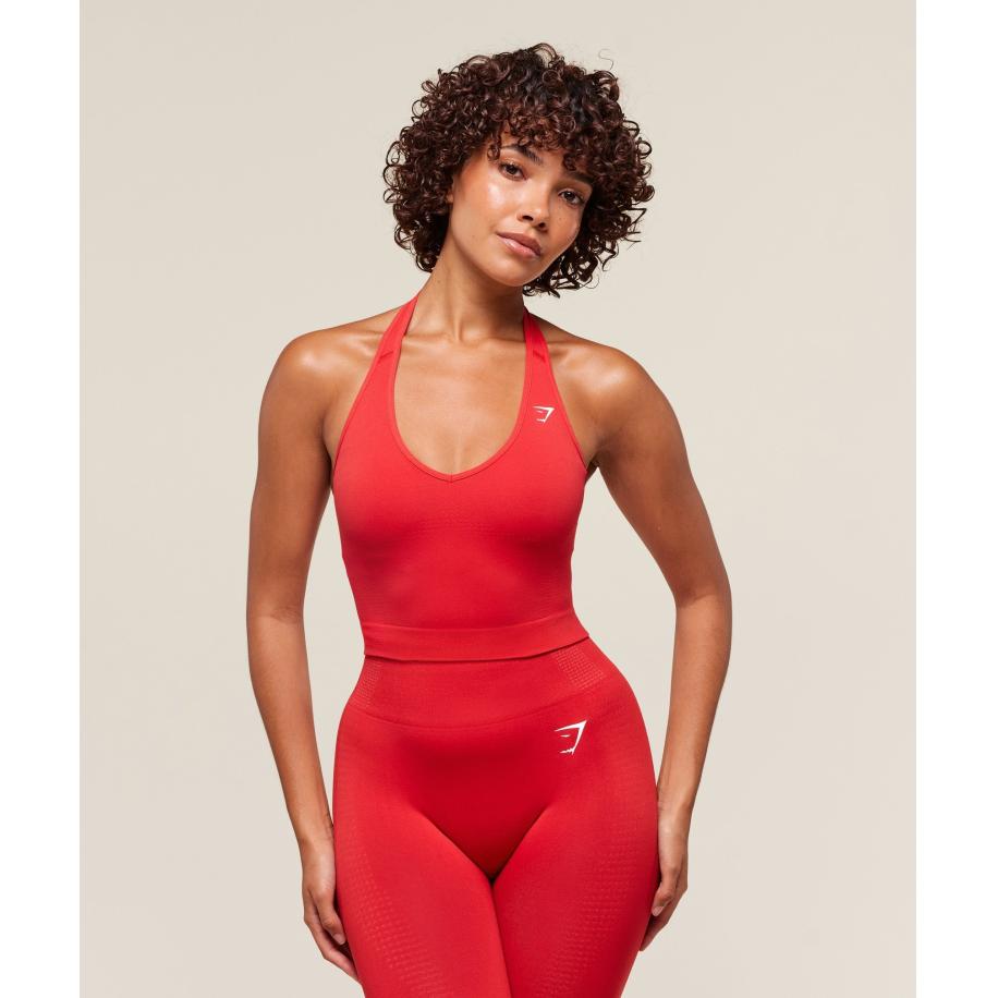 Gymshark Vital Halter Neck Tank With Shelf Velocity Red Rood