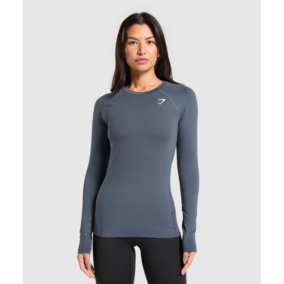 Gymshark Training Baselayer Long Sleeve Top Titanium Blue Blauw