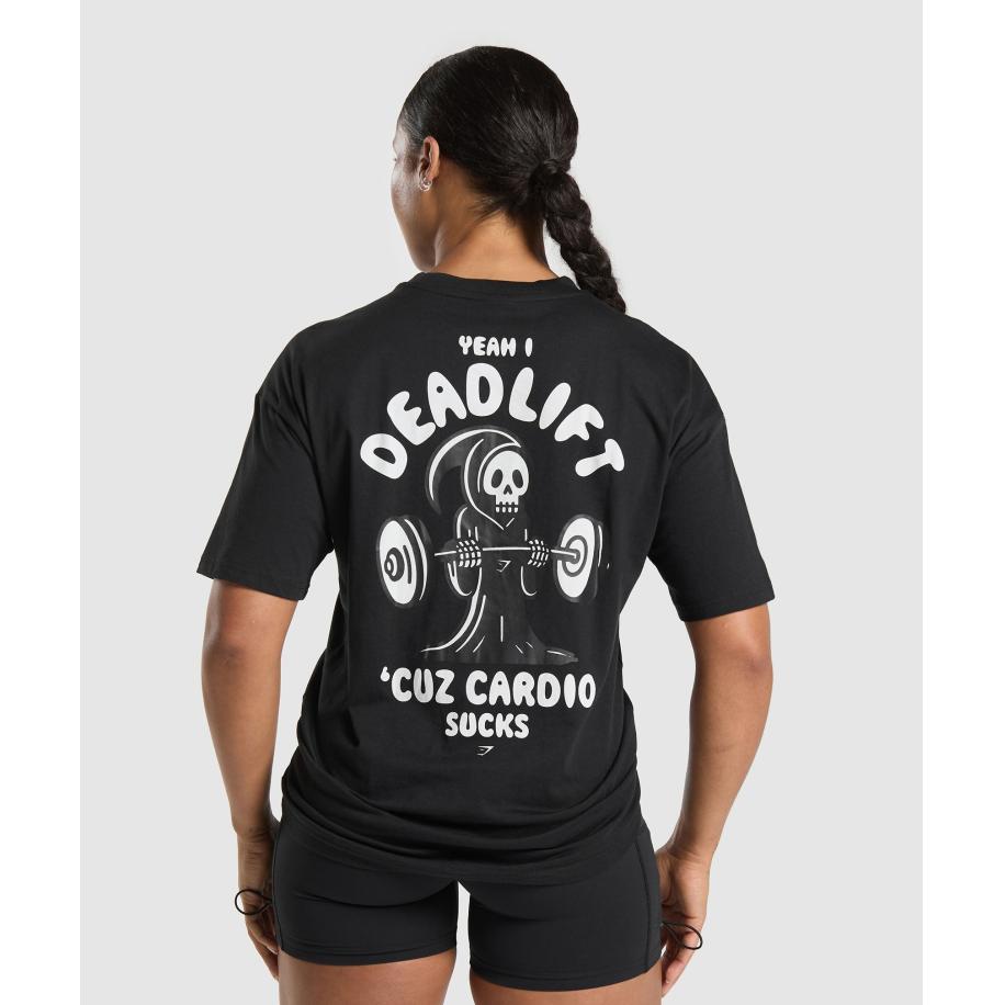 Gymshark Graphic Reaper Oversized Tee Black Zwart