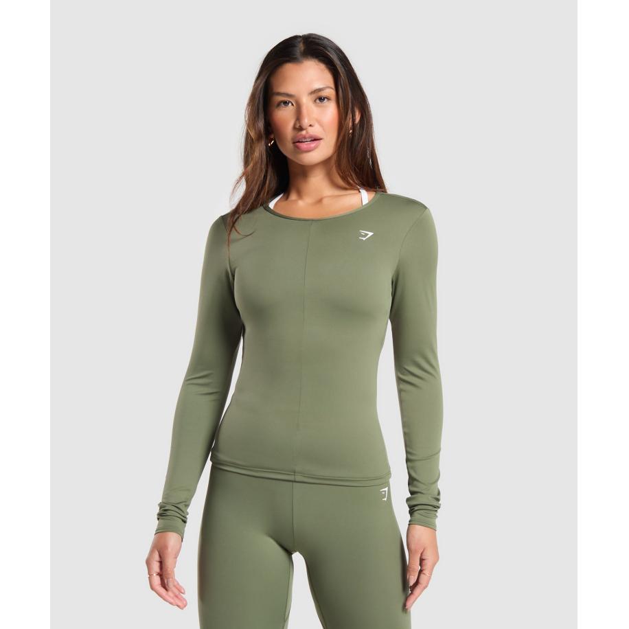 Gymshark Everyday Open Back Long Sleeve Top Core Olive Multicolor