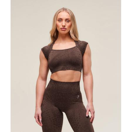 Gymshark Adapt Animal X Whitney Seamless Crop Top Brown