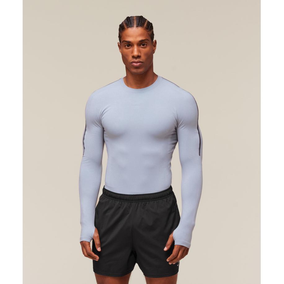 Gymshark everywear Warp Knit LS T-Shirt Pale Blue Blauw