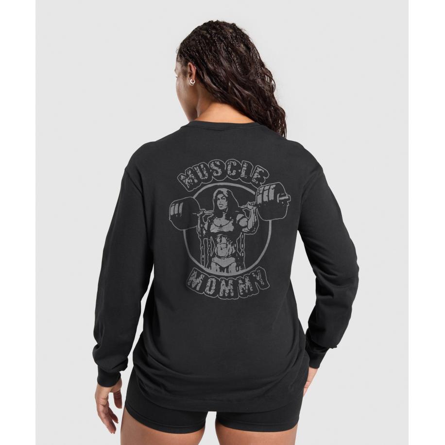 Gymshark Gritty Muscle Mommy Long Sleeve Top Black Zwart