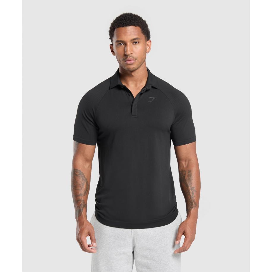 Gymshark Seamless Polo Shirt Black Zwart