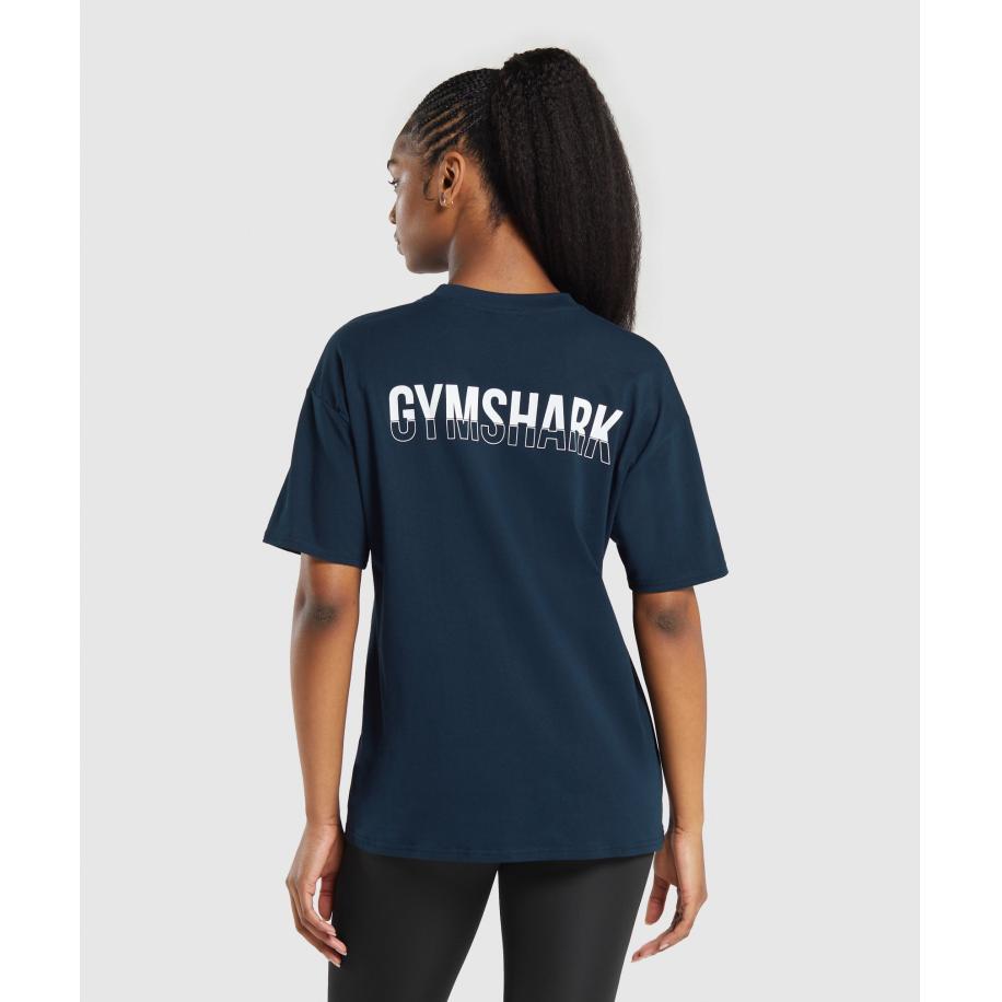 Gymshark Fraction Oversized T-Shirt Navy Blauw