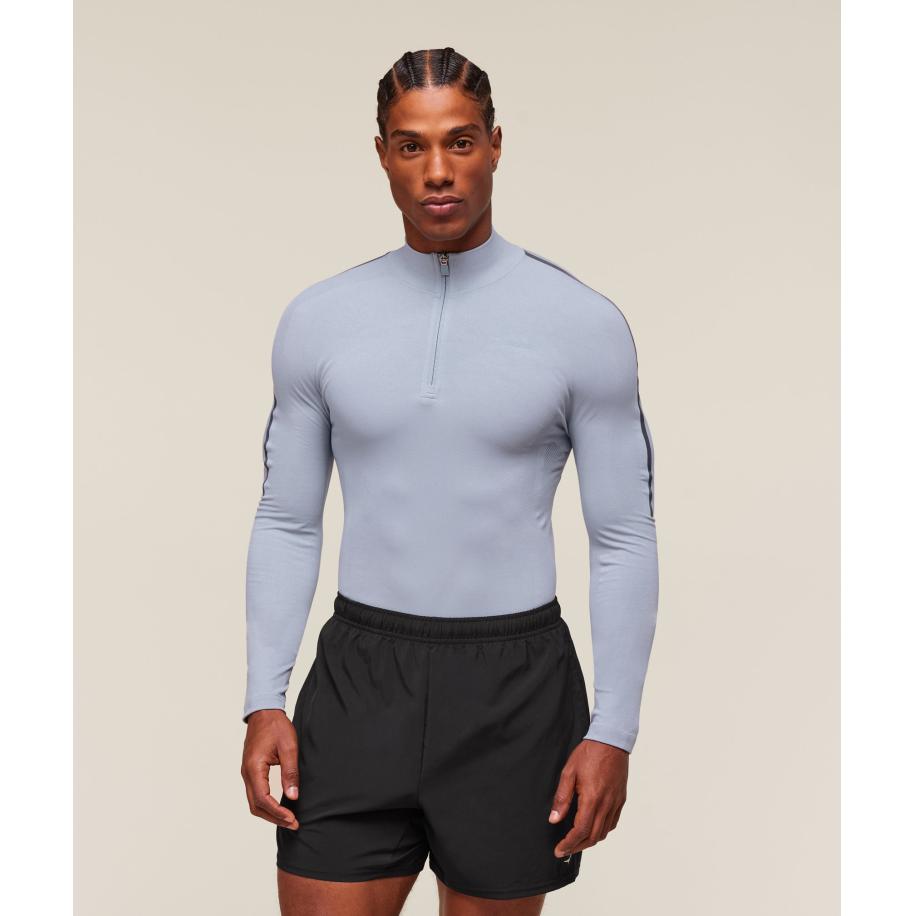 Gymshark everywear Warp Knit 1/4 Zip Pale Blue Blauw