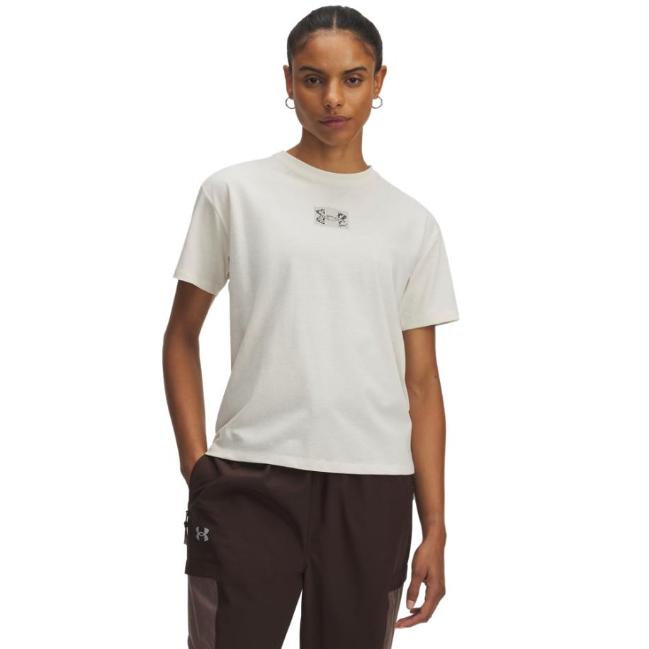 Under Armour Trail Run Graphic shortsleeve voor dames Steen / SqUnder Armourd Oranje / Kona Bruin L Bruin