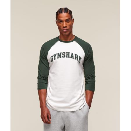 Gymshark GSLC Raglan 3/4 Sleeve T-Shirt Soft White/Trail Green