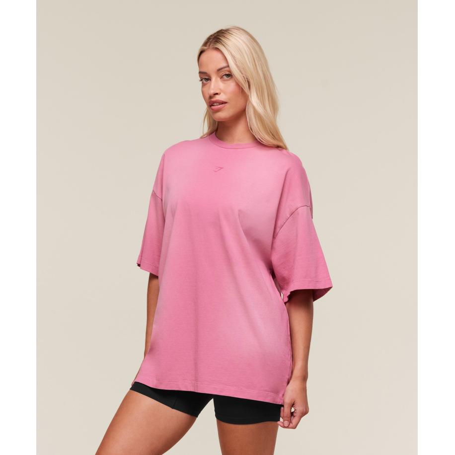 Gymshark Summer Tie-Dye Graphic Oversized T-Shirt Sunset Pink/Wash Roze