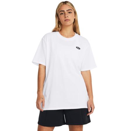Under Armour Heavyweight Embroidered Patch Women's Boyfriend oversized damesshirt met korte mouwen Wit / Zwart L