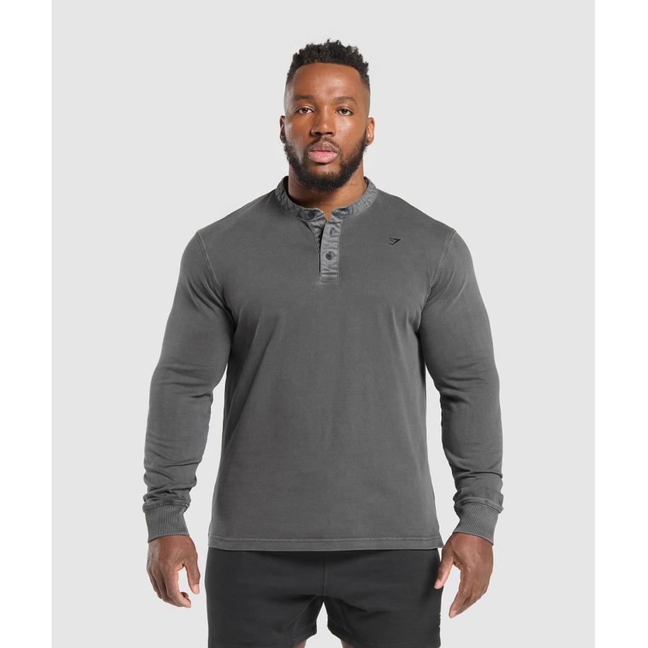 Gymshark Heavyweight Woven Collar Henley Black Zwart