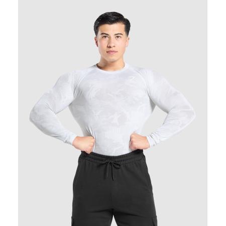 Gymshark Geo Seamless Long Sleeve T-Shirt White/Light Grey