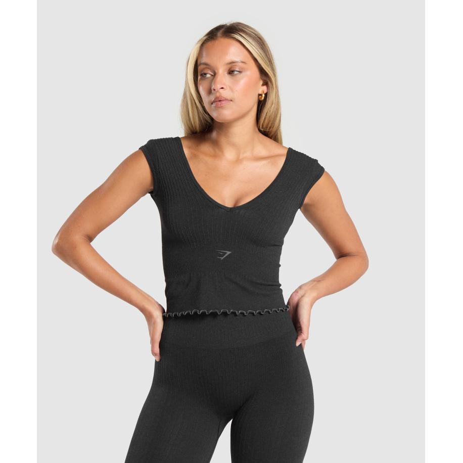 Gymshark Luxe Seamless Crop Top Coal Marl Multicolor