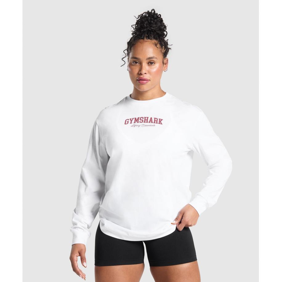 Gymshark Lifting Essentials Graphic Long Sleeve Top White Wit